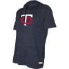 Men's Stitches Heathered Navy Minnesota Twins Raglan Short Sleeve Pullover Hoodie -Tek Gear Shop 4613959