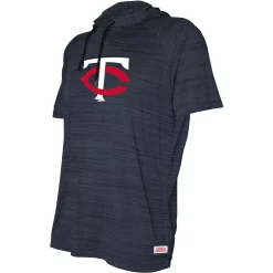 Men's Stitches Heathered Navy Minnesota Twins Raglan Short Sleeve Pullover Hoodie