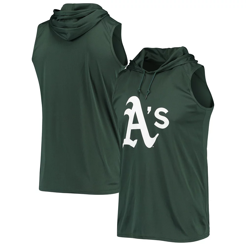Men's Stitches Green Oakland Athletics Sleeveless Pullover Hoodie 3 Men's Stitches Green Oakland Athletics Sleeveless Pullover Hoodie