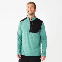 Men's Tek Gear® Mixed Media Pullover -Tek Gear Shop 5008406 Dark Green Lime