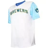 Men's Stitches White Milwaukee Brewers Cooperstown Collection Wordmark V-Neck Jersey -Tek Gear Shop 5040051