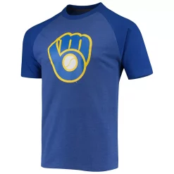 Men's Stitches Heathered Royal Milwaukee Brewers Raglan T-Shirt -Tek Gear Shop 5072043 ALT2