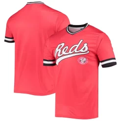 Men's Stitches Red/Black Cincinnati Reds Cooperstown Collection V-Neck Team Color Jersey