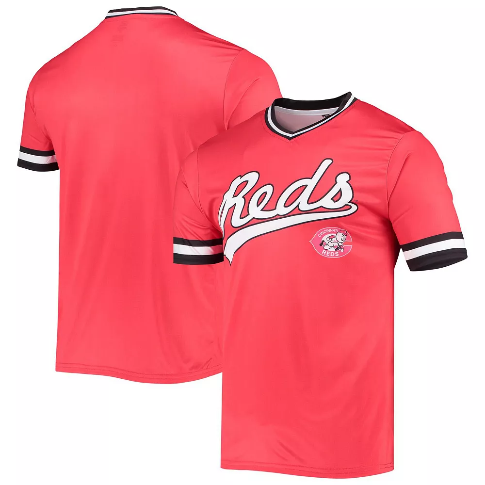 Men's Stitches Red/Black Cincinnati Reds Cooperstown Collection V-Neck Team Color Jersey 3 Men's Stitches Red/Black Cincinnati Reds Cooperstown Collection V-Neck Team Color Jersey