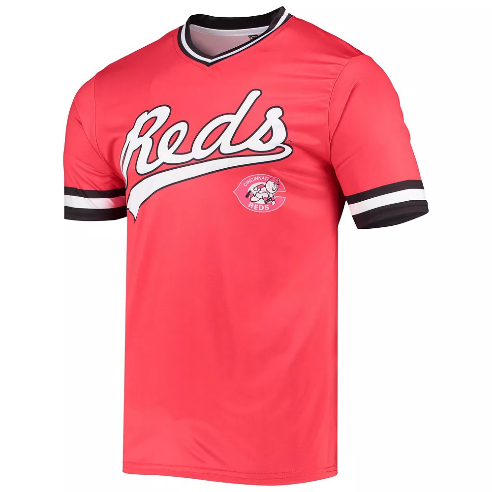 Men's Stitches Red/Black Cincinnati Reds Cooperstown Collection V-Neck Team Color Jersey 5 Men's Stitches Red/Black Cincinnati Reds Cooperstown Collection V-Neck Team Color Jersey - Image 3