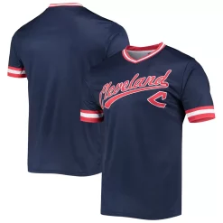 Men's Stitches Navy/Red Cleveland Indians Cooperstown Collection V-Neck Team Color Jersey