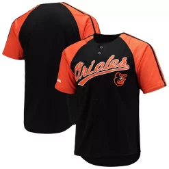 Men's Stitches Black Baltimore Orioles Button-Down Raglan Replica Jersey