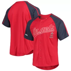 Men's Stitches Red Los Angeles Angels Button-Down Raglan Replica Jersey