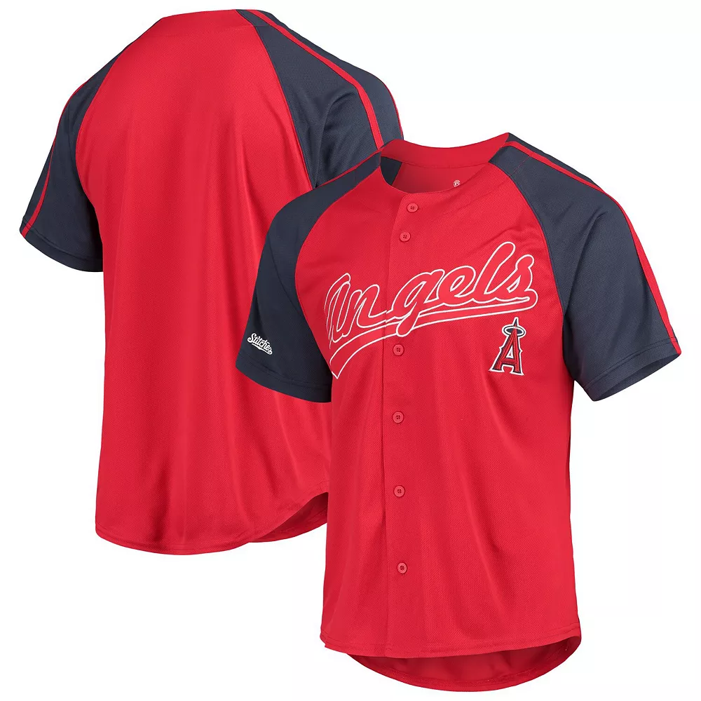 Men's Stitches Red Los Angeles Angels Button-Down Raglan Replica Jersey 3 Men's Stitches Red Los Angeles Angels Button-Down Raglan Replica Jersey