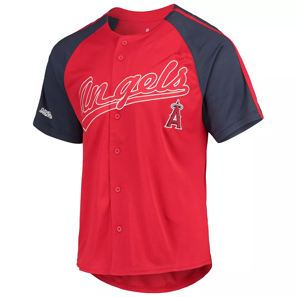 Men's Stitches Red Los Angeles Angels Button-Down Raglan Replica Jersey 5 Men's Stitches Red Los Angeles Angels Button-Down Raglan Replica Jersey - Image 3