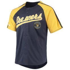 Men's Stitches Navy Milwaukee Brewers Button-Down Raglan Replica Jersey -Tek Gear Shop 5629114 ALT2