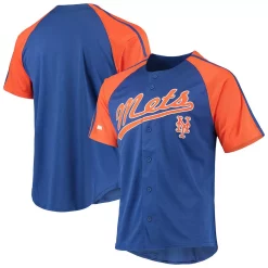Men's Stitches Royal New York Mets Button-Down Raglan Replica Jersey