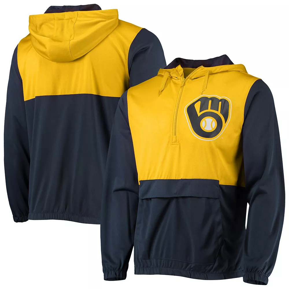 Men's Stitches Navy/Gold Milwaukee Brewers Anorak Hoodie Half-Zip Jacket 4 Men's Stitches Navy/Gold Milwaukee Brewers Anorak Hoodie Half-Zip Jacket - Image 2
