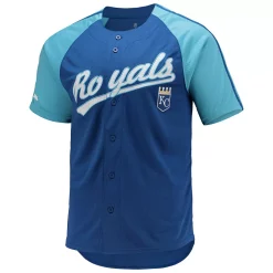 Men's Stitches Royal Kansas City Royals Button-Down Raglan Replica Jersey -Tek Gear Shop 5632405 ALT2