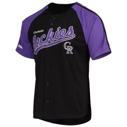 Men's Stitches Black Colorado Rockies Button-Down Raglan Replica Jersey -Tek Gear Shop 5632649 ALT2