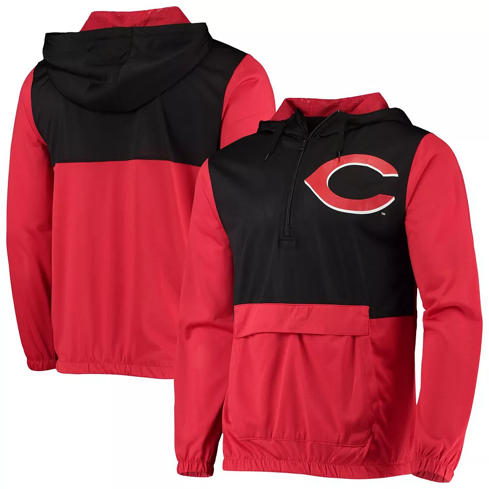 Men's Stitches Red/Black Cincinnati Reds Anorak Hoodie Half-Zip Jacket 3 Men's Stitches Red/Black Cincinnati Reds Anorak Hoodie Half-Zip Jacket