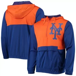Men's Stitches Royal/Orange New York Mets Anorak Hoodie Half-Zip Jacket