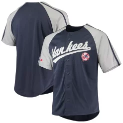 Men's Stitches Navy New York Yankees Button-Down Raglan Replica Jersey