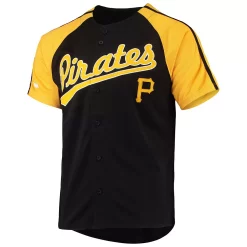 Men's Stitches Black Pittsburgh Pirates Button-Down Raglan Replica Jersey -Tek Gear Shop 5634150 ALT2