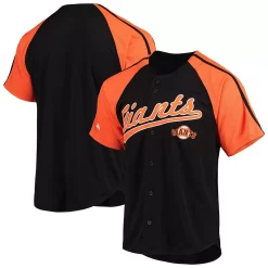 Men's Stitches Black San Francisco Giants Button-Down Raglan Replica Jersey