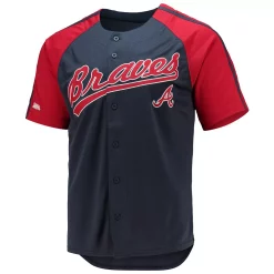 Men's Stitches Navy Atlanta Braves Button-Down Raglan Replica Jersey -Tek Gear Shop 5823747 ALT2