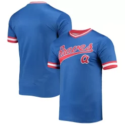 Men's Stitches Royal/Red Atlanta Braves Cooperstown Collection V-Neck Team Color Jersey