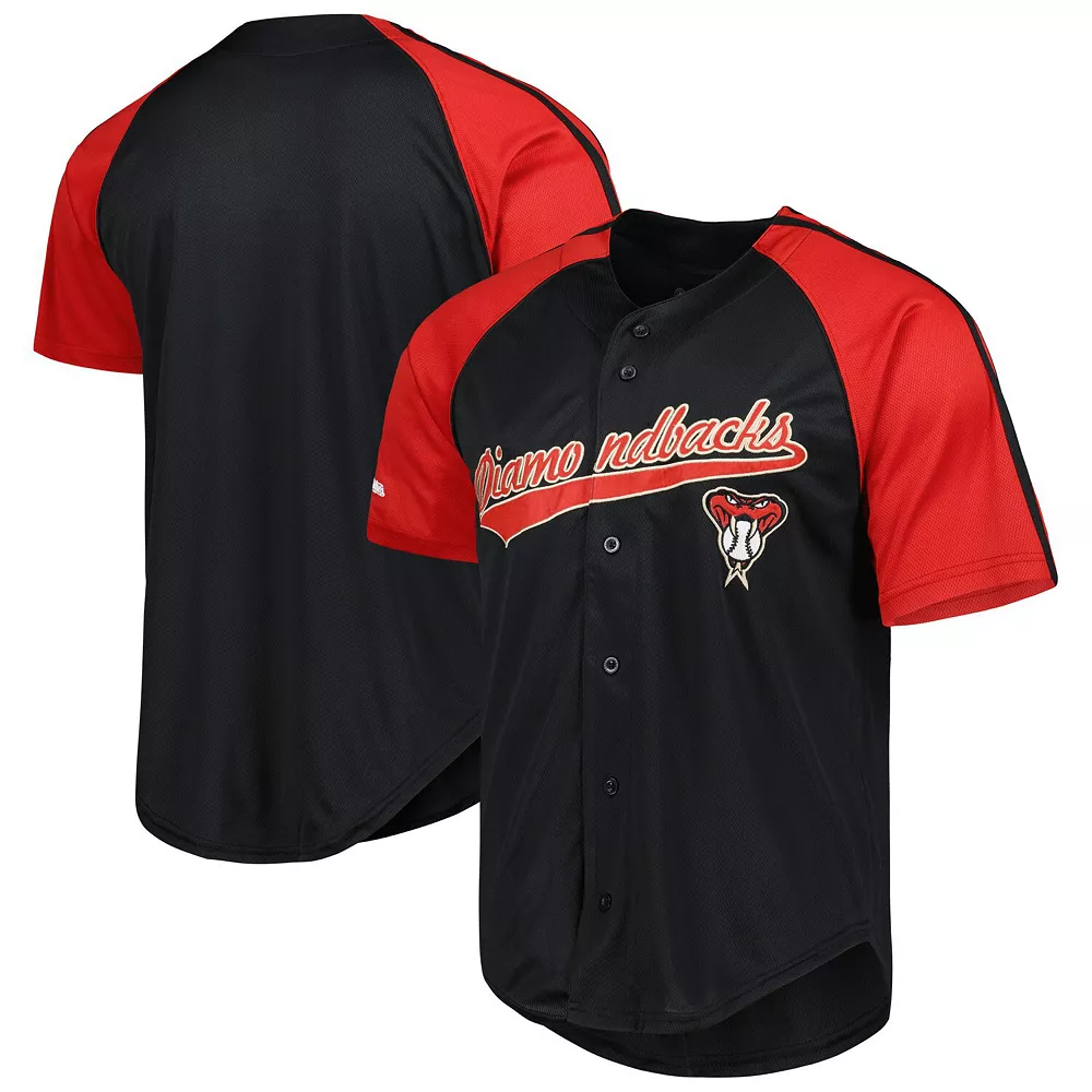 Men's Stitches Red Arizona Diamondbacks Team Button-Down Raglan Replica Jersey 3 Men's Stitches Red Arizona Diamondbacks Team Button-Down Raglan Replica Jersey