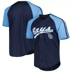 Men's Stitches Navy Tampa Bay Rays Team Button-Down Raglan Replica Jersey