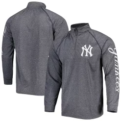Men's Stitches Heather Gray New York Yankees Wordmark Raglan Quarter-Zip Top
